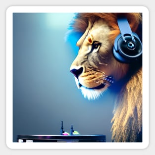 A Lion Dj Wearing A Pair Of Headphones Sticker